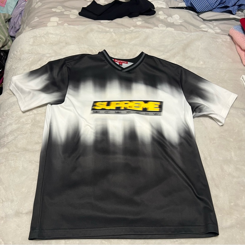Supreme Black and White Tee with Yellow Logo